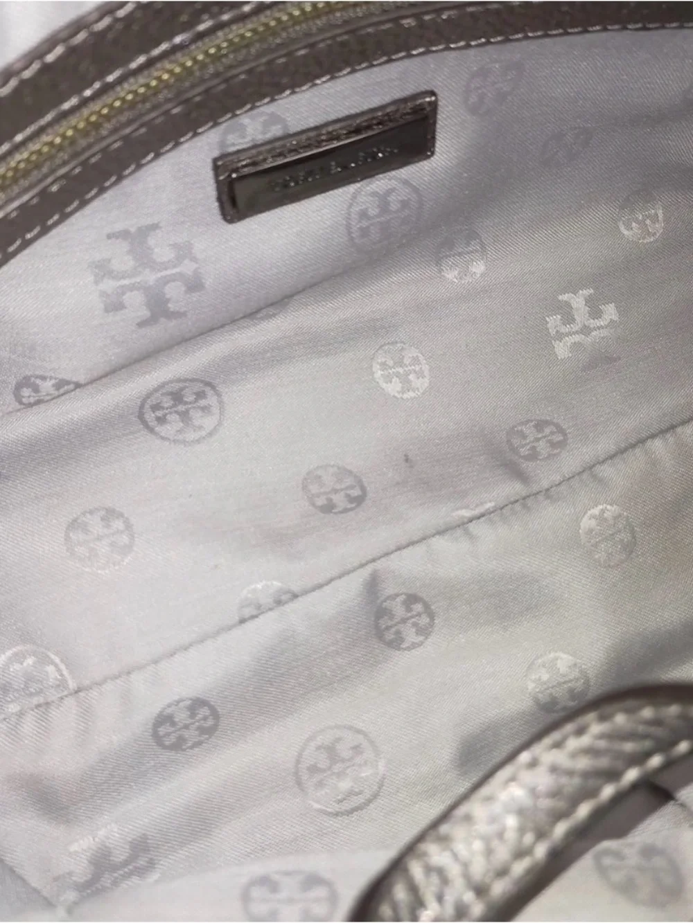 Tory Burch Two-Tone Gray Felt Tote with Metallic Trim